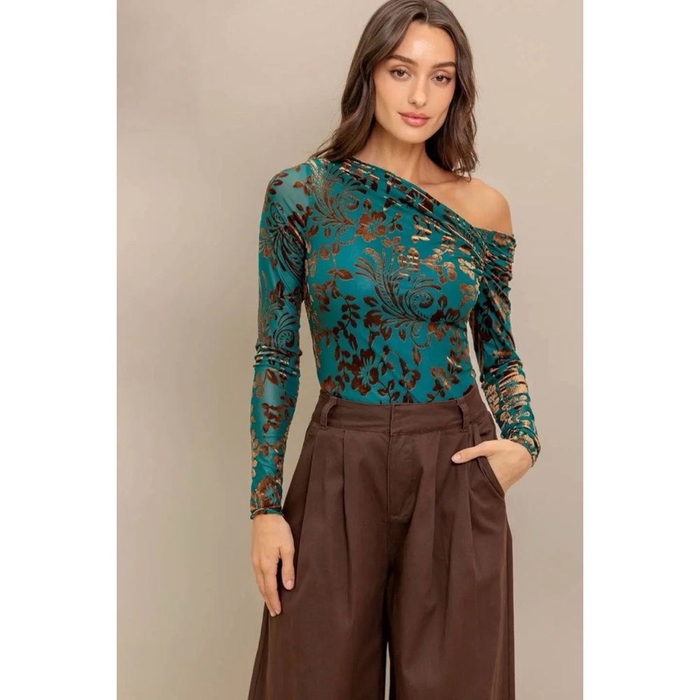 Flying Tomato Teal and Brown Floral Blouse